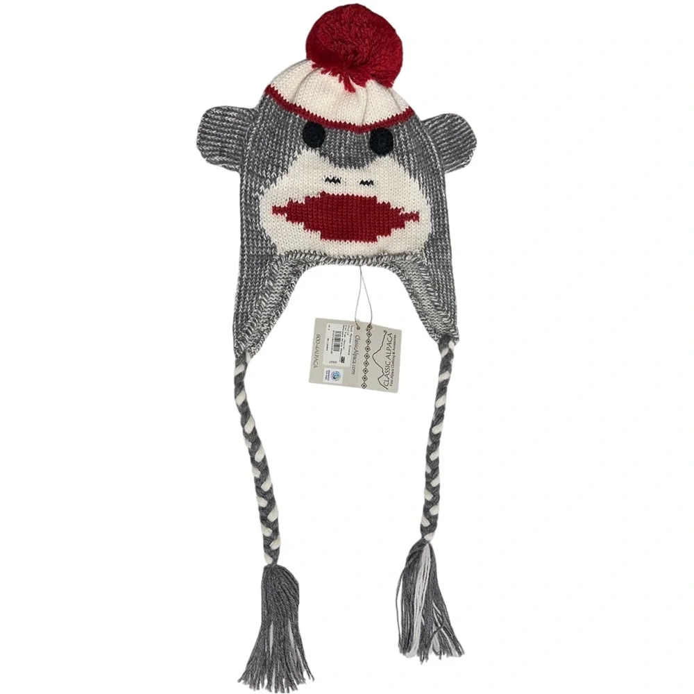 NWT Classic Alpaca Sock Monkey Knit Hat Ear Flaps Fair Trade Kids 2-10 Chullo